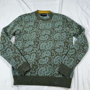 Bonobos Mens Green Blue Paisley Merino Wool Blend Sweater Size Small